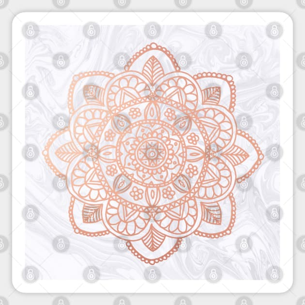 Rose Gold Mandala on White Marble Sticker by julieerindesigns